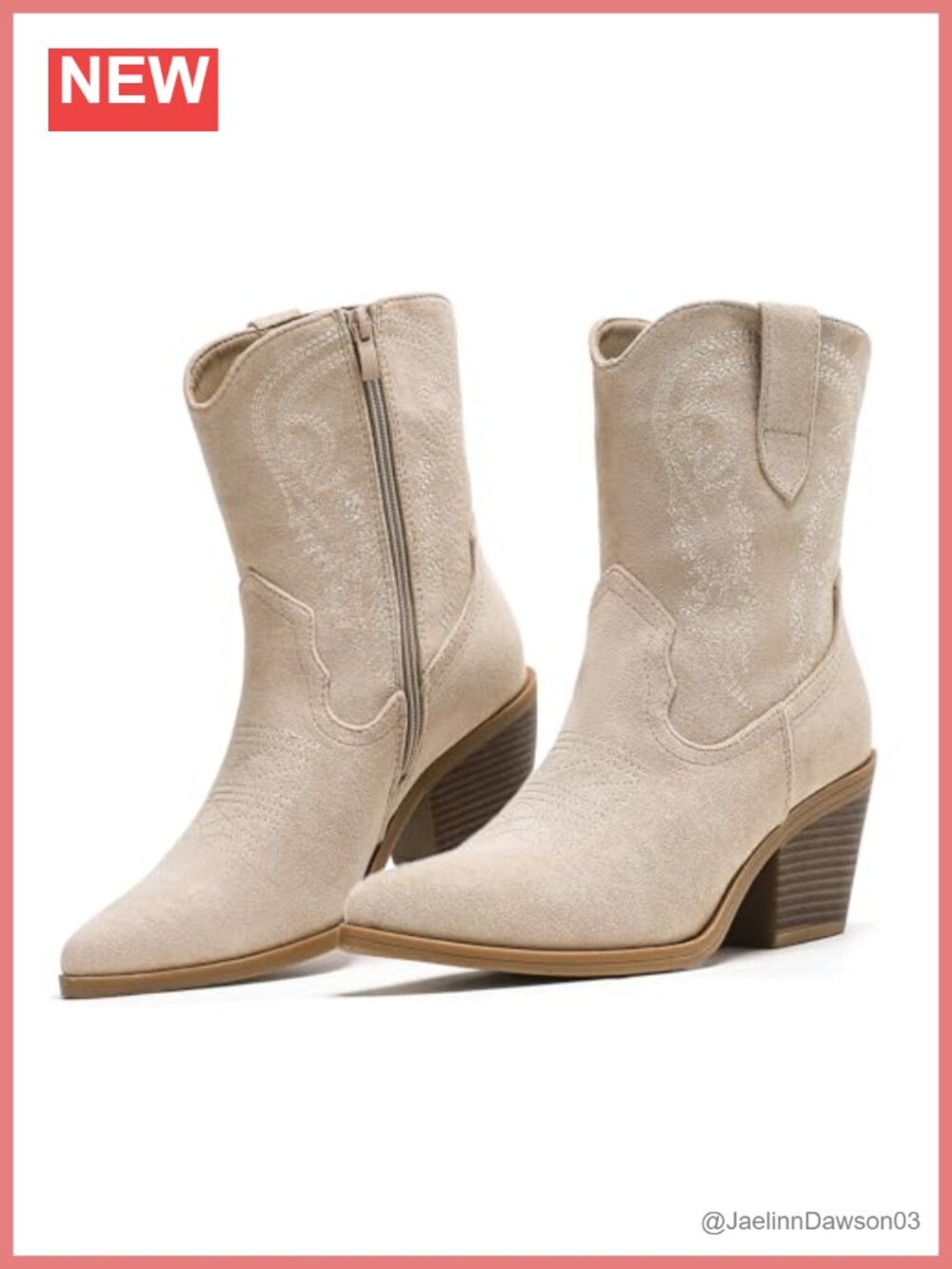 Faux Suede Embroidered Western Ankle Booties Pointed Toe Block Heel